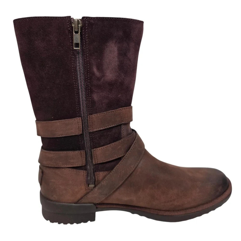 NEW UGG Simmens Boots Women 9 Brown Leather Suede Waterproof Buckle 1095155
